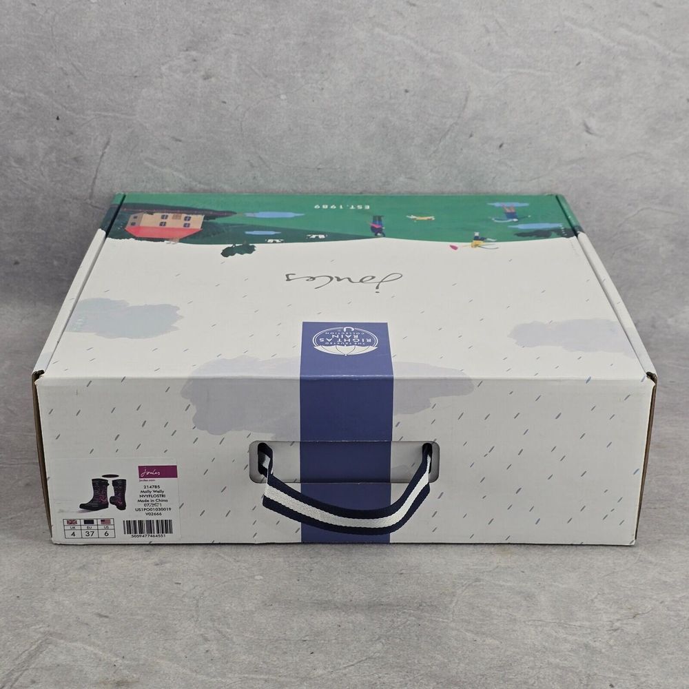 New Joules Rain Boots Mid Calf Molly Welly Navy Stripes Flowers Size US: 6 UK: 4 - Picture 14 of 15